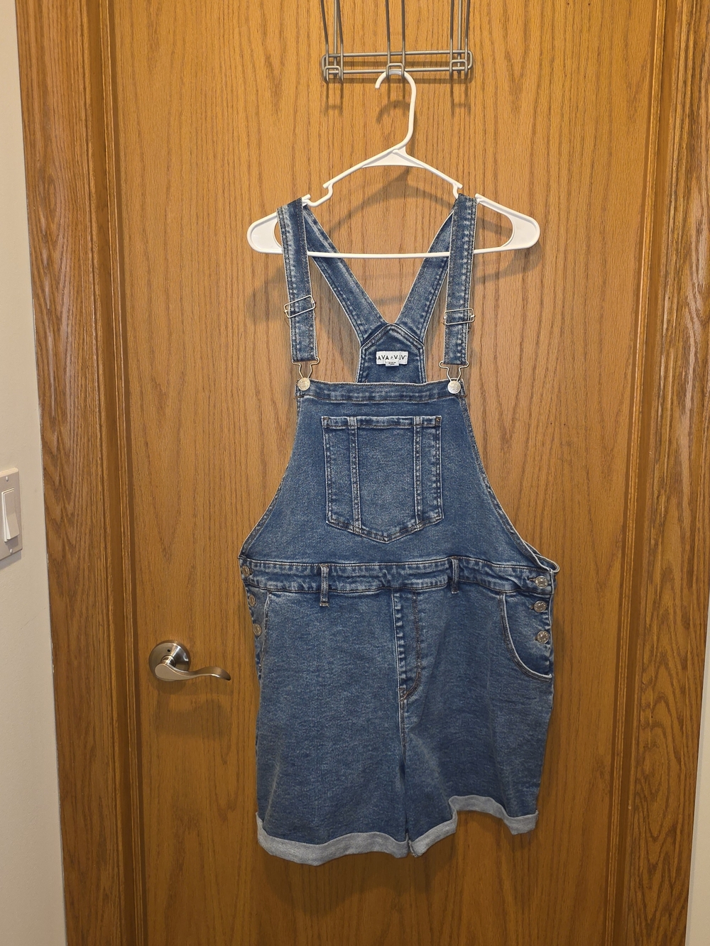 Ava & Viv Blue Denim Short Overalls Romper
